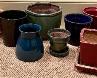 m. Item 90:  Lot of Nine Assorted Planters including Two Green:  $28