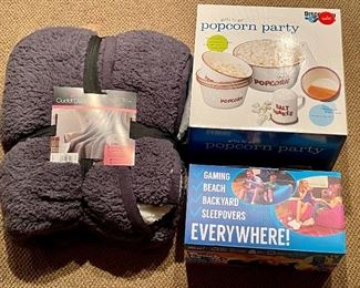 Item 136:  Cuddle Duds Blanket, Popcorn Party and Pouch Couch Jr. - unopened and giftable!:  $32