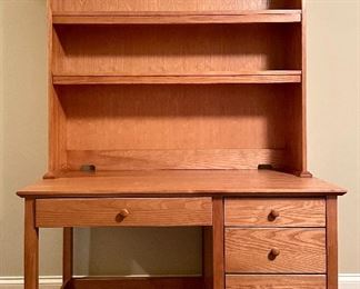 Item 176:  Vermont Tubbs 4-drawer Desk with Detachable Bookcase in Honey Stain - 50.25"l x 25"w x 75.25"h: $585