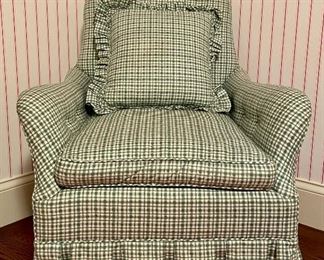 Item 179:  Green Plaid Armchair with Down Cushions - 29.25"l x 22"w x 35.5"h: $375