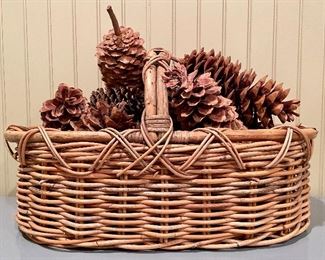 Item 188:  Basket with Assorted Pinecones - 24" x 13":  $48