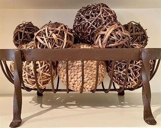 Item 205:  Iron Basket with Faux Twig Balls - 16.25" x 6":  $38  