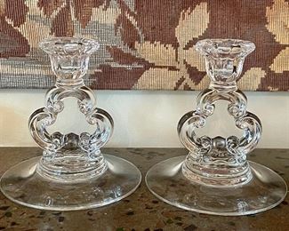 Item 247:  Pair of Pressed Glass Candlesticks with Design - 5": $28