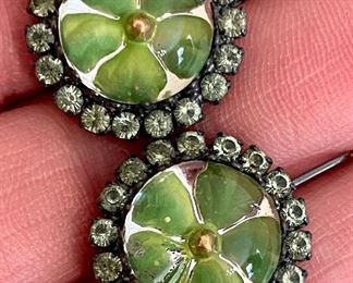 Item 295:  Green Flower Enamel Earrings:  $22