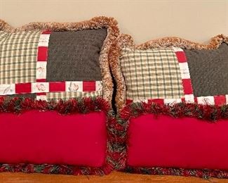 Item 284:  (2) Down Pillows (rear) - 20" x 20":  $35/Each                                                    Item 285:  (2) Down Pillows with Fringe (front) - 19" x 9":  $28/Each