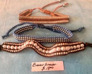 Item 298:  (3) Beaded Bracelets (one with pearls, one blue, one brown):  $18/Each