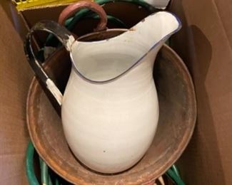Enamel pitcher, copper pot