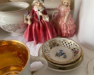 Antique Tea cups, decorative plates, bone china and figurines (Royal Doulton Rose, 