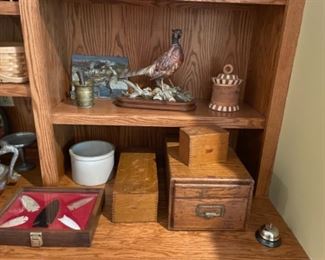 Antique recipe box, card catalog box, antique arrowheads