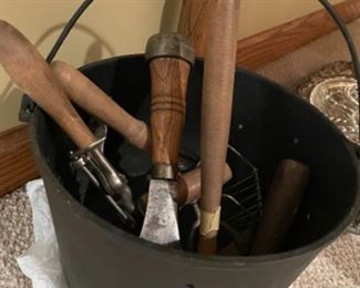 Antique kitchen tools and cast iron pot 