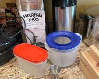 Waring Pro ice crusher, coffee carafe, tupperware 