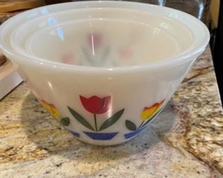 Vintage Fire King nesting bowls, tulip pattern 