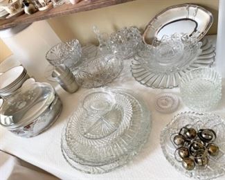 Crystal and glass  serving pieces 