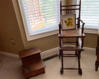 antique high chair, stool