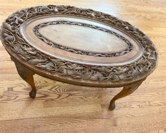 Antique hand carved Walnut Asian Dragon coffee table (1950s)