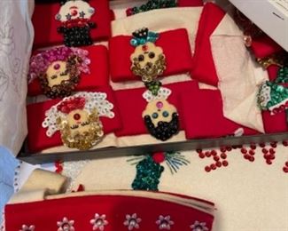 Vintage handmade beaded Christmas decor (stockings, wall hangings, banners and ornaments)