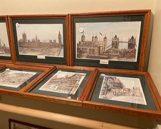 Hand-colored Prints of British Buildings with Companion b/w print