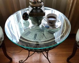 Unique table with clock under glass