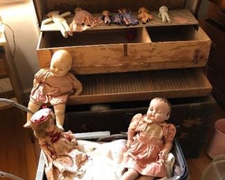 Antique compo doll and stroller