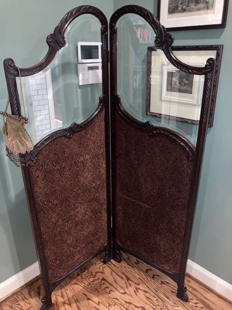 Victorian mahogany screen with beveled glass