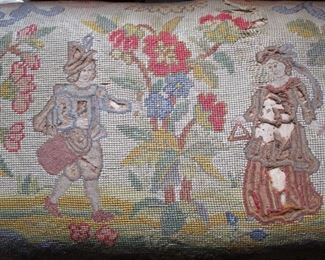 EXTEREMELY EARLY NEEDLEPOINT ON TOP OF WILLIAM AND MARY BENCH