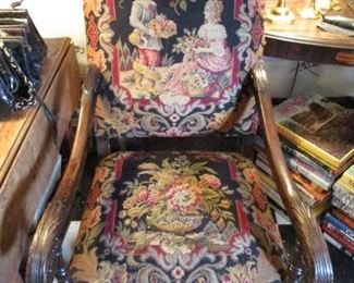 EARLY 18TH CENTURY CHAIR DRESSED IN NEEDLEPOINT FABRIC