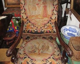 VERY FINE JACOBEAN CHAIR IN EARLY FABRIC