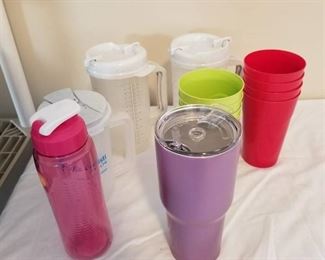 Assorted plastic cups and Built tumbler
