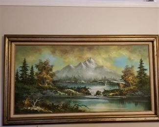 Scenic oil painting signed by Hills 31 x 55