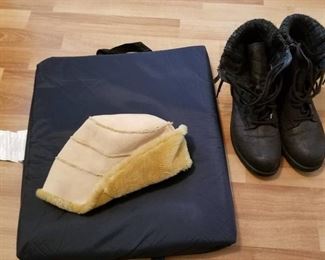 Faded Glory size 11 boots, cushion and hat