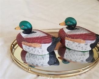 Ceramic duck containers and glass mirror