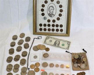Coin Collection Estate coin collection including wheat pennies, Franklin half dollar, a collection of half dollars, 1943 steel penny, silver dollar, dollar coins, casino coins, 1944 & 1972 coins, and more!