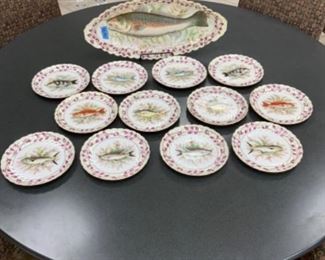 Hand Painted fish set-1 Platter, 12 plates.          $750