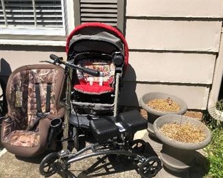 planters and stroller