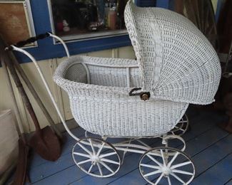 Vintage Wicker Baby Buggy 