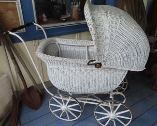 Vintage Wicker Baby Buggy
