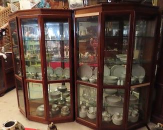 Pair Mahogany Lighted China or Display Cabinets