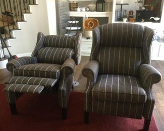 Pair of Ethan Allen wingback recliners.