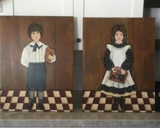Charming Original Amish / Pennsylvania Dutch style paintings on wood panel.