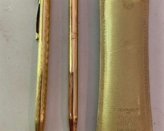 12 & 14 Kt Gold Filled Cross Pen & Pencil Set in Leather Cross Embossed Case
