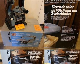 Delta 16” 2 speed Scroll Saw model 40-560 new in the box never used
Delta 1” 5 Disc Belt Sander model 31-080 new never used