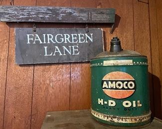 Antique Metal Amoco H-D Oil Can