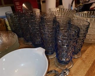 BEAUTIFUL Antique Blue Fostoria Cubist Footed Glassware
