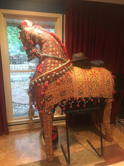 Custom made in India handmade mirror fabric on large horse 