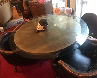 8’ Round table with glass top, 2 chairs sold separately 