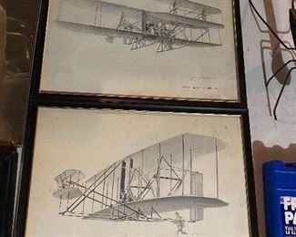 Early Plane Signed Pencil Sketches