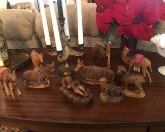 Vintage Dominican Republic, Carved wooden animal nativity figures