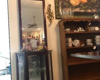 Vintage 3 sided entry curio console and mirror