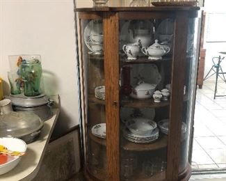 Vintage Tiger Oak Bow front oak china cabinet