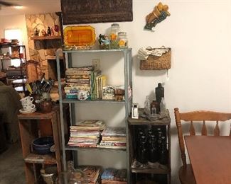 Misc cookbooks, pottery mixing bowls, 